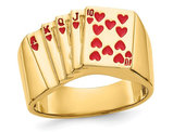 Men's 14K Yellow Gold Royal Flush In Hearts Ring